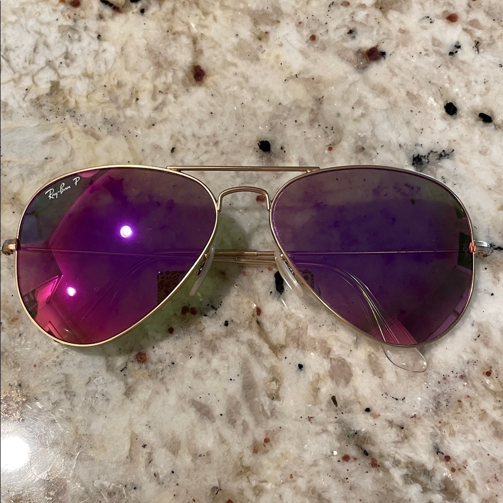 Ray-Ban Women's Gradient Pink and Gold POLARIZED Aviator Sunglasses
